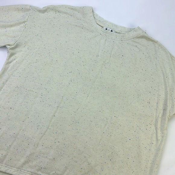 Three Dots oversized light weight sweatshirt. Speckled with Colorful Confetti. - Picture 3 of 8